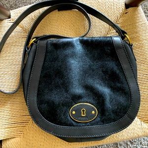 Fossil Black Leather Cowhide Crossbody Purse